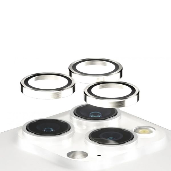 PanzerGlass Kameraprotektor Hoops Optic Rings für das Apple iPhone 15 Pro / 15 Pro Max - White Metal