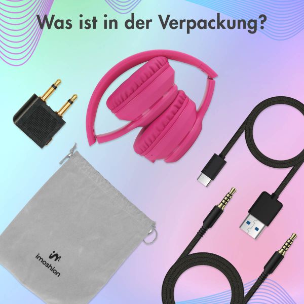 imoshion Kabellose Kinderkopfhörer LED Light - Dezibelbegrenzer - Mit AUX-Kabel - Hot Pink