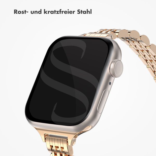 Selencia Jubilee inspiriertes schmales Edelstahlarmband für Apple Watch Series 1 t/m 9 / SE (38/40/41 mm) | Series 10 / 11 (42 mm) - Rosé gold