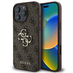 Guess 4G Metal Logo Back Cover für das iPhone 16 Pro - Braun