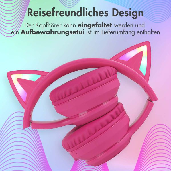 imoshion Kabellose Kinderkopfhörer LED Light Cat Ear - Dezibelbegrenzer - Mit AUX-Kabel - Hot Pink