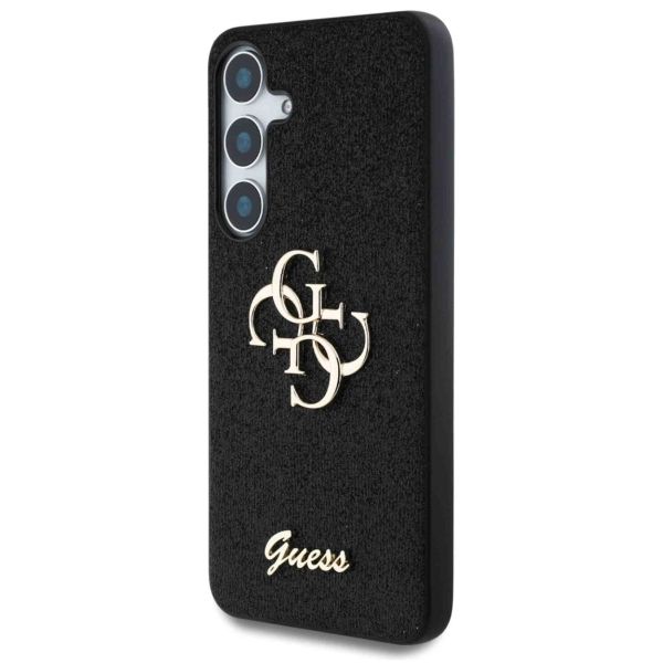 Guess 4G Metal Logo Back Cover mit Glitter Samsung Galaxy S25 - Schwarz