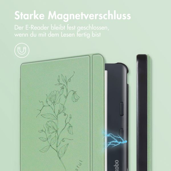 imoshion Design Slim Hard Case Sleepcover mit Stand für das Kobo Libra Colour / Tolino Vision Color - Floral Green
