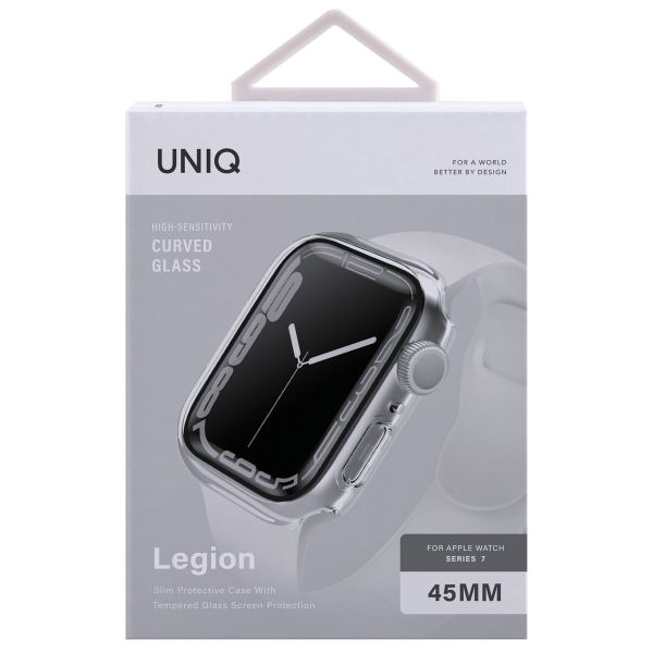 Uniq Legion Apple Watch Hülle mit Gehärtetem Glas-Displayschutz für die Apple Watch 7-9 - 45 mm - Dove (Clear)