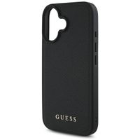 Guess Grained Back Cover MagSafe mit Flower Charm Strap für das iPhone 16 - Schwarz