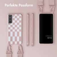 Selencia Silikonhülle design mit abnehmbarem Band für das Samsung Galaxy S21 - Irregular Check Sand Pink