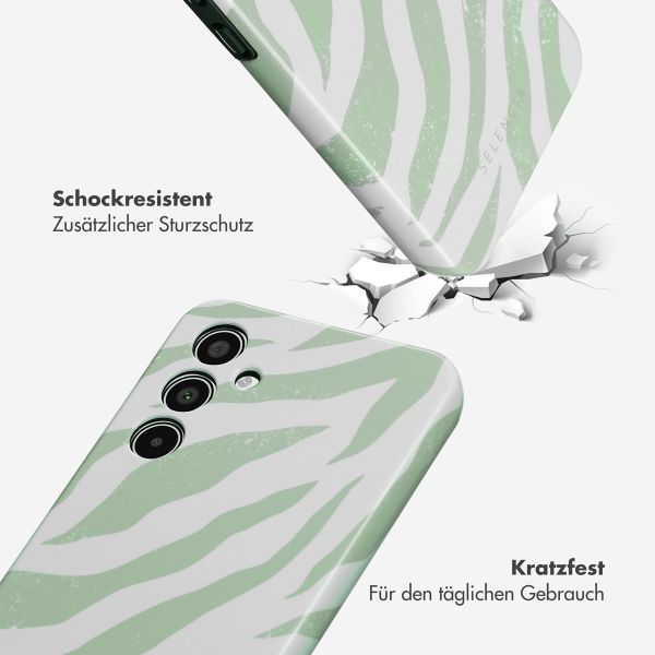 Selencia Vivid Tough Back Cover für das Samsung Galaxy A35 - Colorful Zebra Sage Green