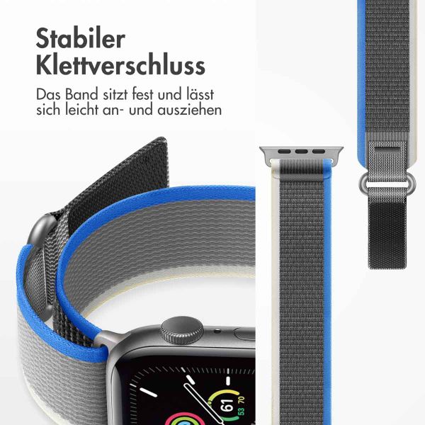 imoshion Nylon Trail Armband für das  Apple Watch Series 1 t/m 9 / SE (38/40/41 mm) | Series 10 / 11 (42 mm) - Blue / Grey