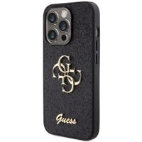 Guess 4G Metal Logo Back Cover mit Glitter für das iPhone 15 Pro - Schwarz