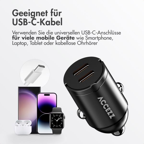 Accezz Autoladegerät | Schnellladegerät mit 2 Ports - 2x USB-C 65 Watt - Schwarz