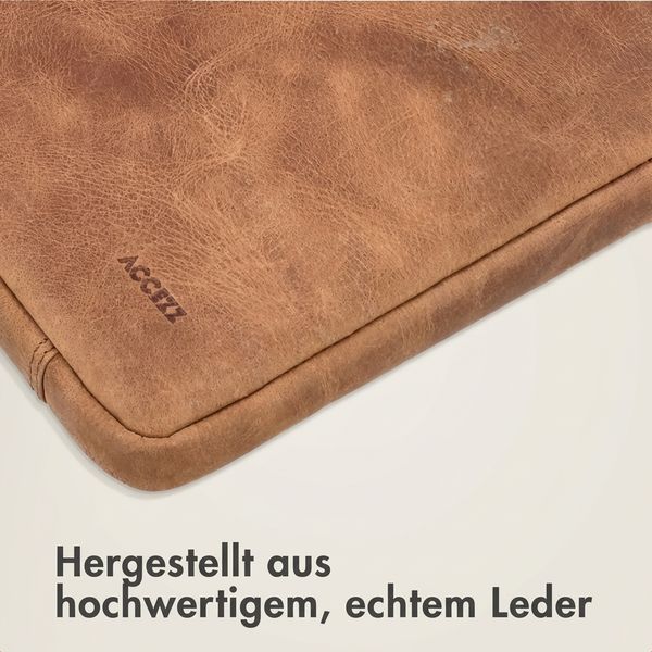 Accezz Leather Laptop Hülle mit Reißverschluss 15-16 Zoll - Laptop Sleeve - Cognac