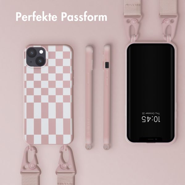 Selencia SilikonHülle design mit abnehmbarem Band Apple iPhone 14 Plus - Irregular Check Sand Pink