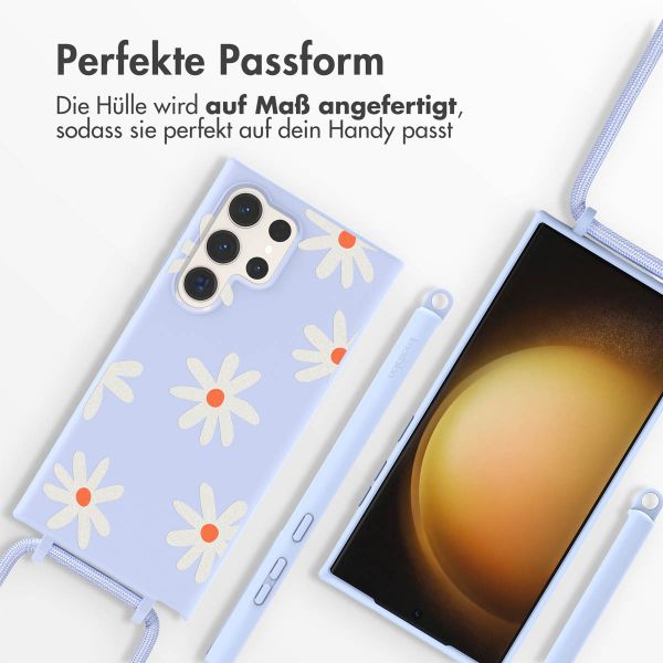 imoshion Silikonhülle design mit Band für das Samsung Galaxy S23 Ultra - Lila Flower Distance