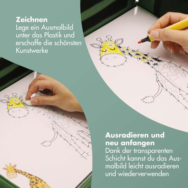 imoshion Reisetisch - Tablethalter Auto - 7 Aufbewahrungsfächer - Inklusive 2 Malvorlagen - Grün