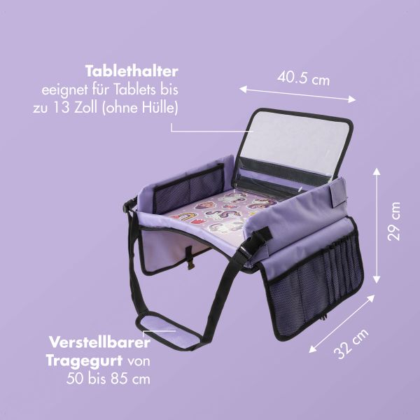 imoshion Reisetisch - Tablethalter Auto - 7 Aufbewahrungsfächer - Inklusive 2 Malvorlagen - Violett