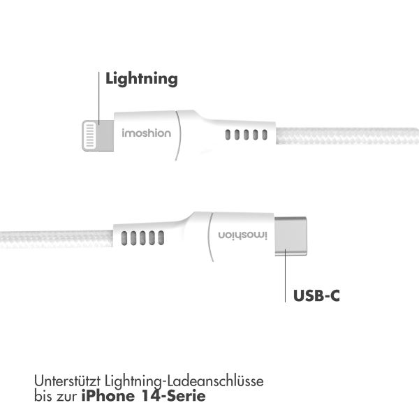 imoshion Lightning- auf USB-C-Kabel – nicht MFi-zertifiziert – Geflochtenes Gewebe – 0,5 m – Weiß