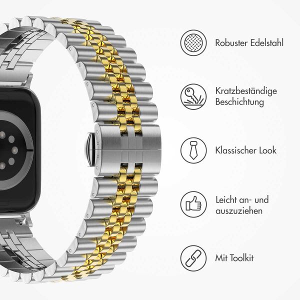 Selencia Jubilee-Edelstahlarmband für Apple Watch Series 1 t/m 11 / SE / Ultra (44/45/46/49 mm) - Silber und Gold