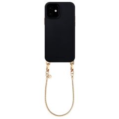 Selencia Rivièra MagSafe Backcover mit abnehmbaren Haken für das Apple iPhone 12 / 12 Pro - Velvet Black + Sleek Chain Handykette - Gold