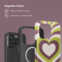 Selencia Vivid Tough Back Cover MagSafe für das iPhone 15 Pro - Double Hearts Plum Fern