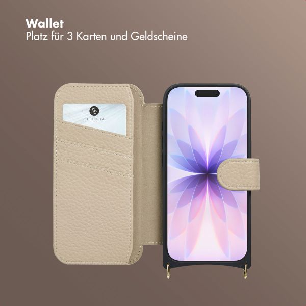Selencia Riva Bookcase mit MagSafe und Handgelenkband Apple iPhone 17 - Beige