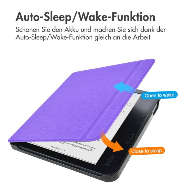 imoshion Canvas Sleepcover Klapphülle mit Stand Kobo Libra Colour - Violett