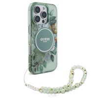 Guess MagSafe IML Flowers Case mit Beads Strap für das iPhone 16 Pro Max - Green