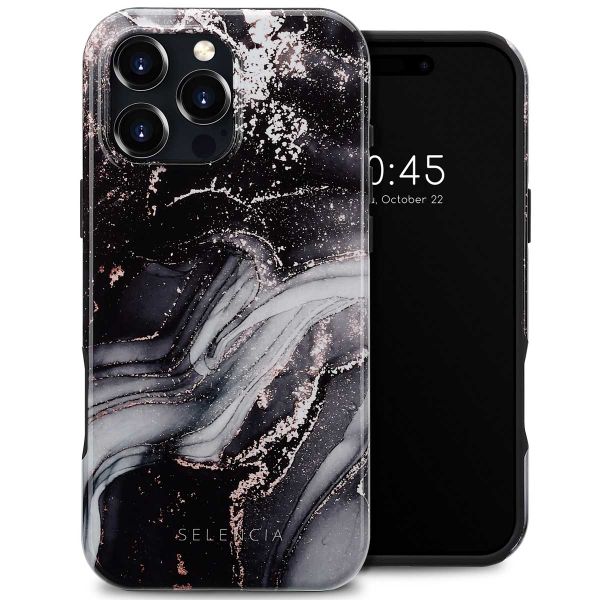 Selencia Vivid Tough Back Cover MagSafe für das iPhone 16 Pro Max - Chic Marble Black