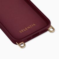Selencia Rivièra MagSafe Backcover mit abnehmbaren Haken für das Apple iPhone 15 Pro - Bold Burgundy + Sorbet Pop Handykette - Pink