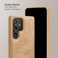 Selencia Nova Croco HandyHülle mit Kordel und Kartenhalter Samsung Galaxy S25 Ultra - Toasted Almond