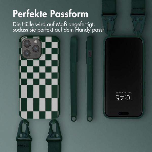 Selencia SilikonHülle design mit abnehmbarem Band Apple iPhone 15 Pro Max - Irregular Check Green
