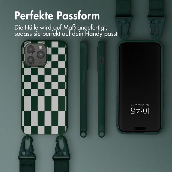 Selencia Silikonhülle design mit abnehmbarem Band für das iPhone 15 Pro Max - Irregular Check Green