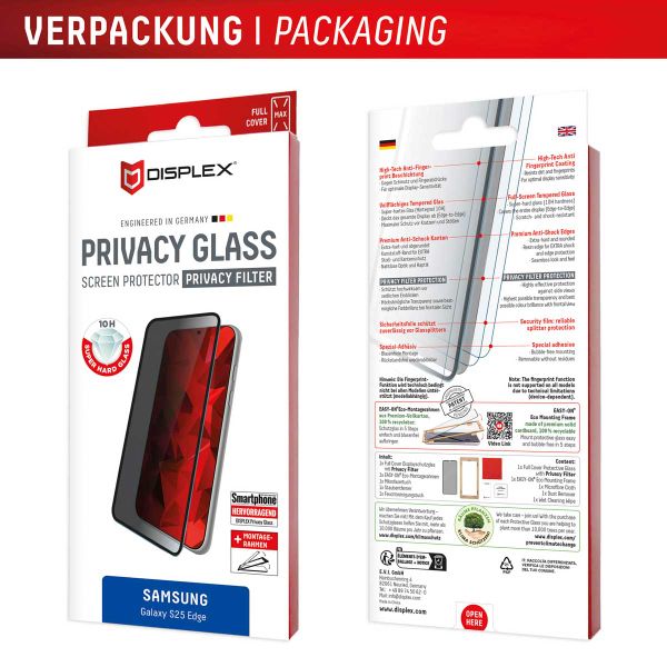 Displex Displayschutz aus gehärtetem Glas Privacy Samsung Galaxy S25 Edge