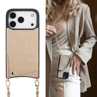 Selencia Nova Croco HandyHülle mit Kordel und Kartenhalter Apple iPhone 17 Pro - Beige
