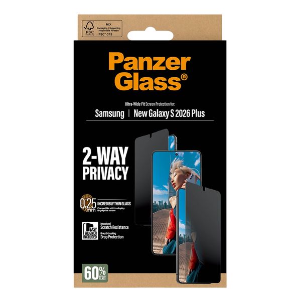 PanzerGlass Ultra Wide Fit Antibakterieller Screen Protector mit Sichtschutz inkl. Applikator Samsung Galaxy S26 Plus