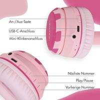 imoshion Kabellose Kinderkopfhörer Unicorn LED Light - Dezibelbegrenzer - Mit AUX-Kabel - Pink / Hot Pink