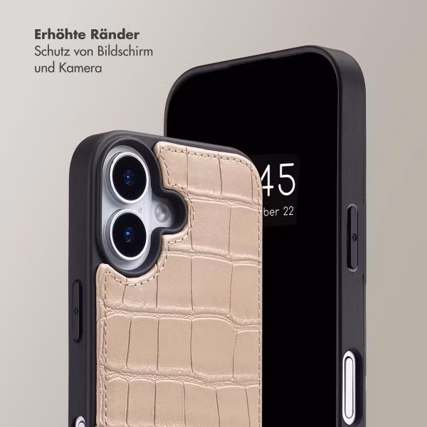 Selencia Nova Croco HandyHülle mit Kordel und Kartenhalter Apple iPhone 17 - Beige