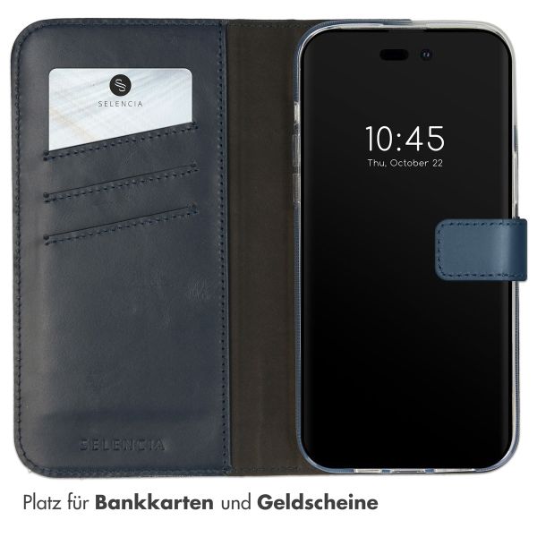 Selencia Echtleder Klapphülle iPhone 14 Pro Max - Blau