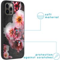 imoshion Design Hülle iPhone 12 (Pro) - Blume - Rosa / Schwarz