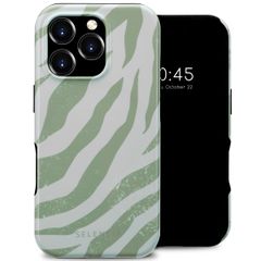 Selencia Vivid Tough Back Cover MagSafe für das iPhone 16 Pro - Colorful Zebra Sage Green