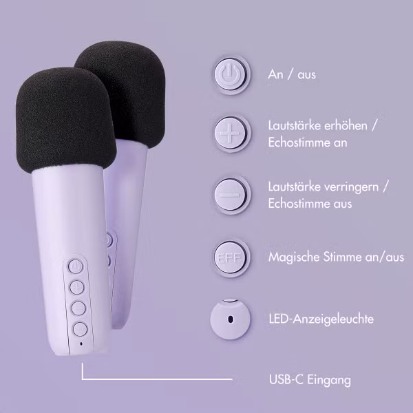 imoshion Sing & Shine Karaoke-Set - Lautsprecher und 2 Mikrofone - Lavender Lilac