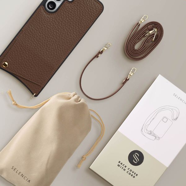 Selencia Nova HandyHülle mit Kordel und Kartenhalter Samsung Galaxy S25 FE - Mocha Brown