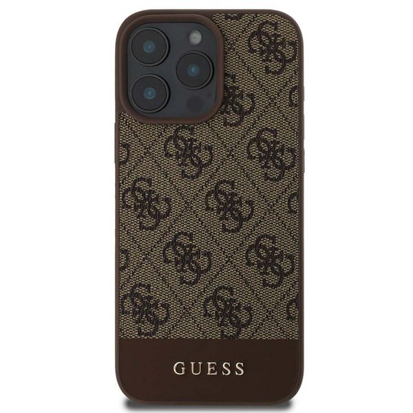 Guess Bottom Stripe 4G Back Cover für das iPhone 16 Pro - Braun