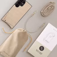 Selencia Nova Croco HandyHülle mit Kordel und Kartenhalter Samsung Galaxy S24 Ultra - Beige
