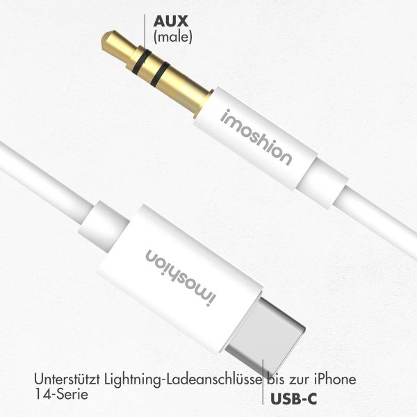 imoshion ﻿AUX-Kabel – 3,5 mm/Audio-Klinkenbuchse auf USB-C-Kabel – Stecker auf USB-C – 1 Meter – Weiß