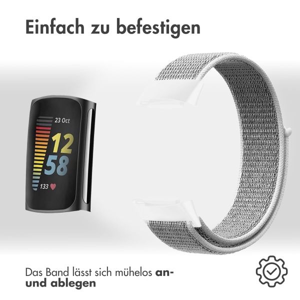 imoshion Nylonarmband für das Fitbit Charge 5 / Charge 6 - Größe L - Hellgrau