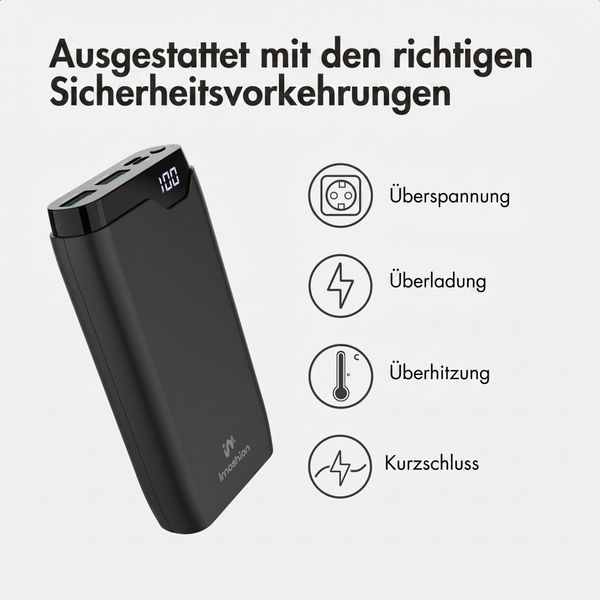 imoshion Powerbank 20.000 mAh - 22,5W Schnellladegerät - USB-C / USB-A - Schwarz