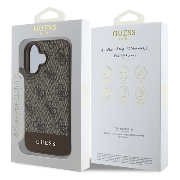 Guess Bottom Stripe 4G Back Cover für das iPhone 16 - Braun