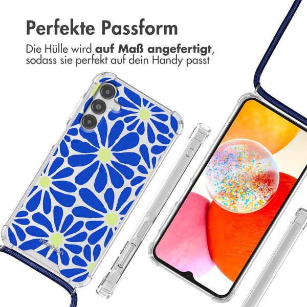 imoshion Design Hülle mit Band Samsung Galaxy A14 (5G/4G) - Cobalt Blue Flowers Connect