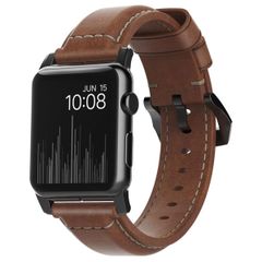 Nomad Traditionelles Lederarmband für die Apple Watch Series 1 bis 10 / SE / Ultra (2) (44/45/46/49 mm) - Braun/Schwarz