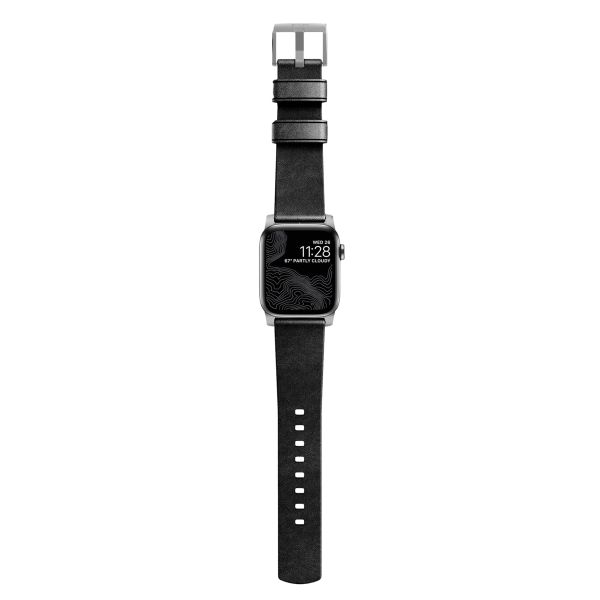 Nomad Modernes Lederarmband für die Apple Watch Series 1 bis 10 / SE / Ultra (2) (44/45/46/49 mm) - Schwarz/Silber